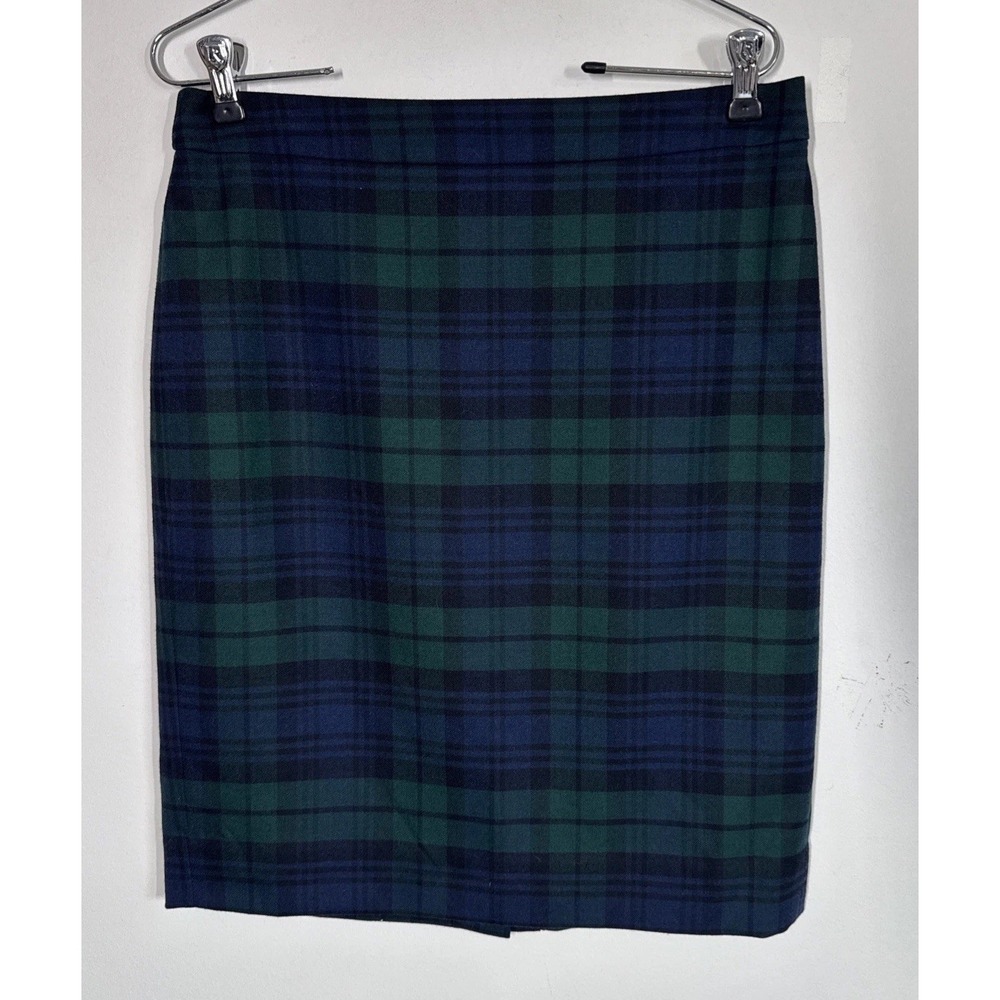 J.Crew The Pencil Skirt Womens Size 4 Blue Green Tartan Plaid Wool Blend Stretch